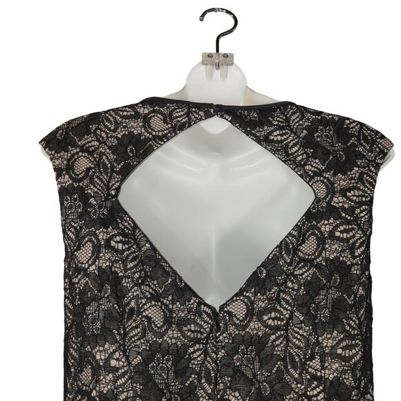 Maggie London Womens Size 6 Prom Dress Beige Black Floral Lace Overlay Event - Picture 5 of 12